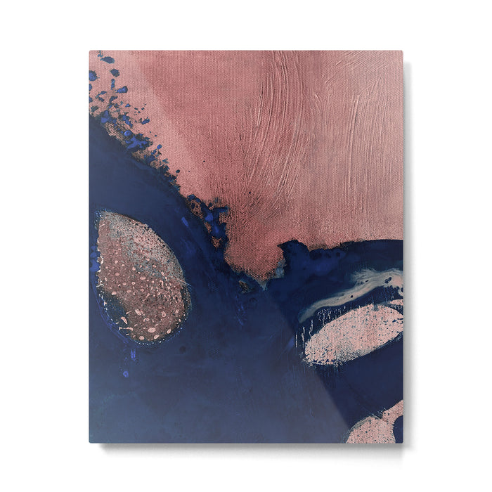 Abstract Navy Blue and Blush Pink Painting  Modern Minimal Wall Art Metal Print Gallery Image 1