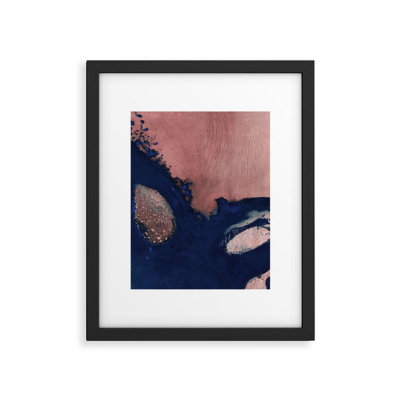 Abstract Navy Blue and Blush Pink Painting  Modern Minimal Wall Art Framed Art Print Gallery Image 5