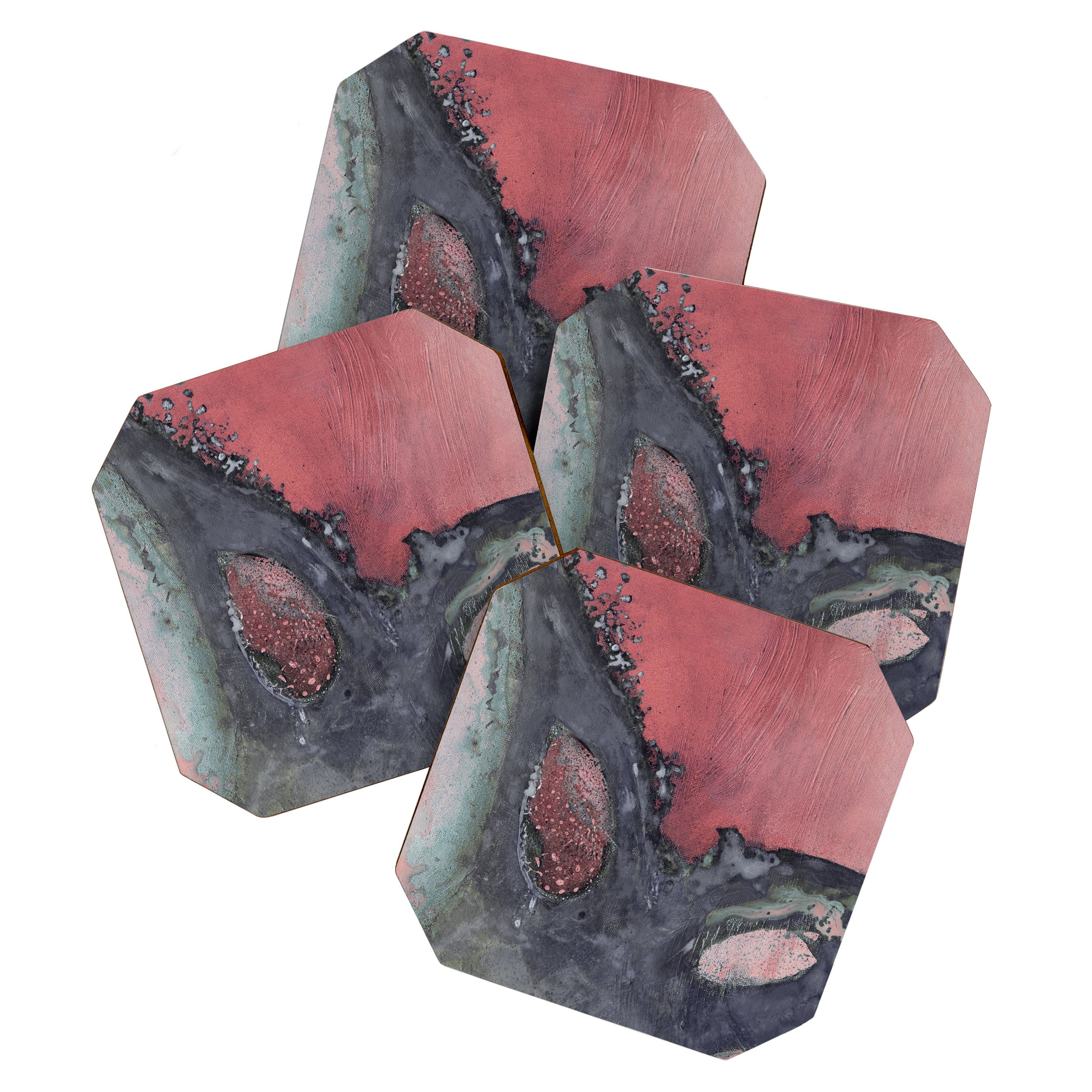 Abstract Pink and Charcoal Art Print Coaster Gallery Image 1
