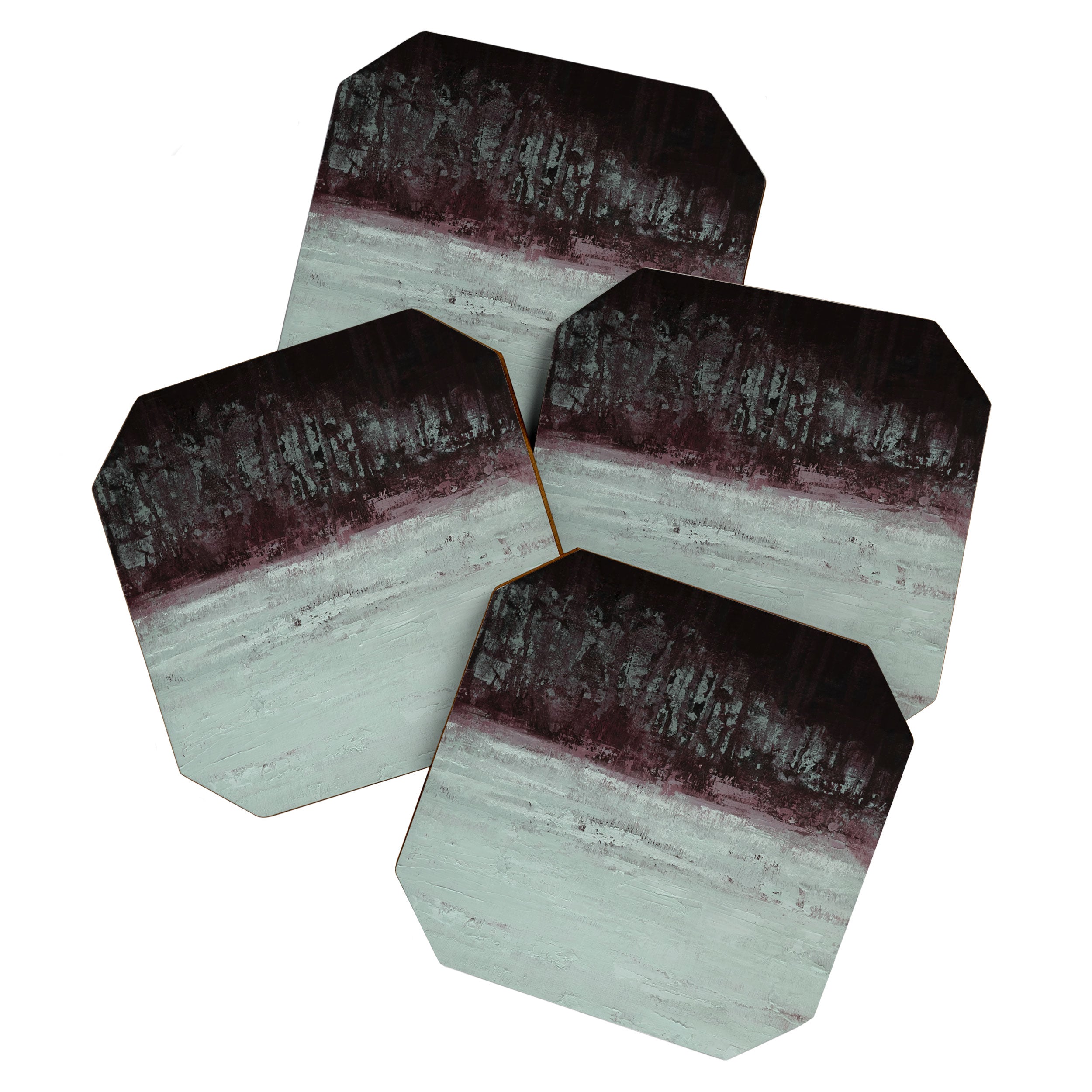 Abstract Textured Landscape in Burgundy  Pale Mint Coaster Gallery Image 1