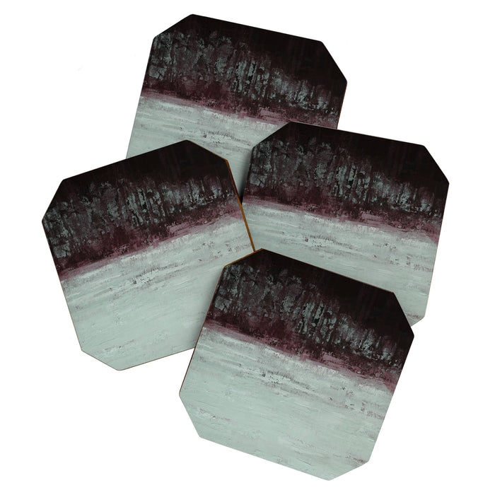 Abstract Textured Landscape in Burgundy  Pale Mint Coaster Gallery Image 1