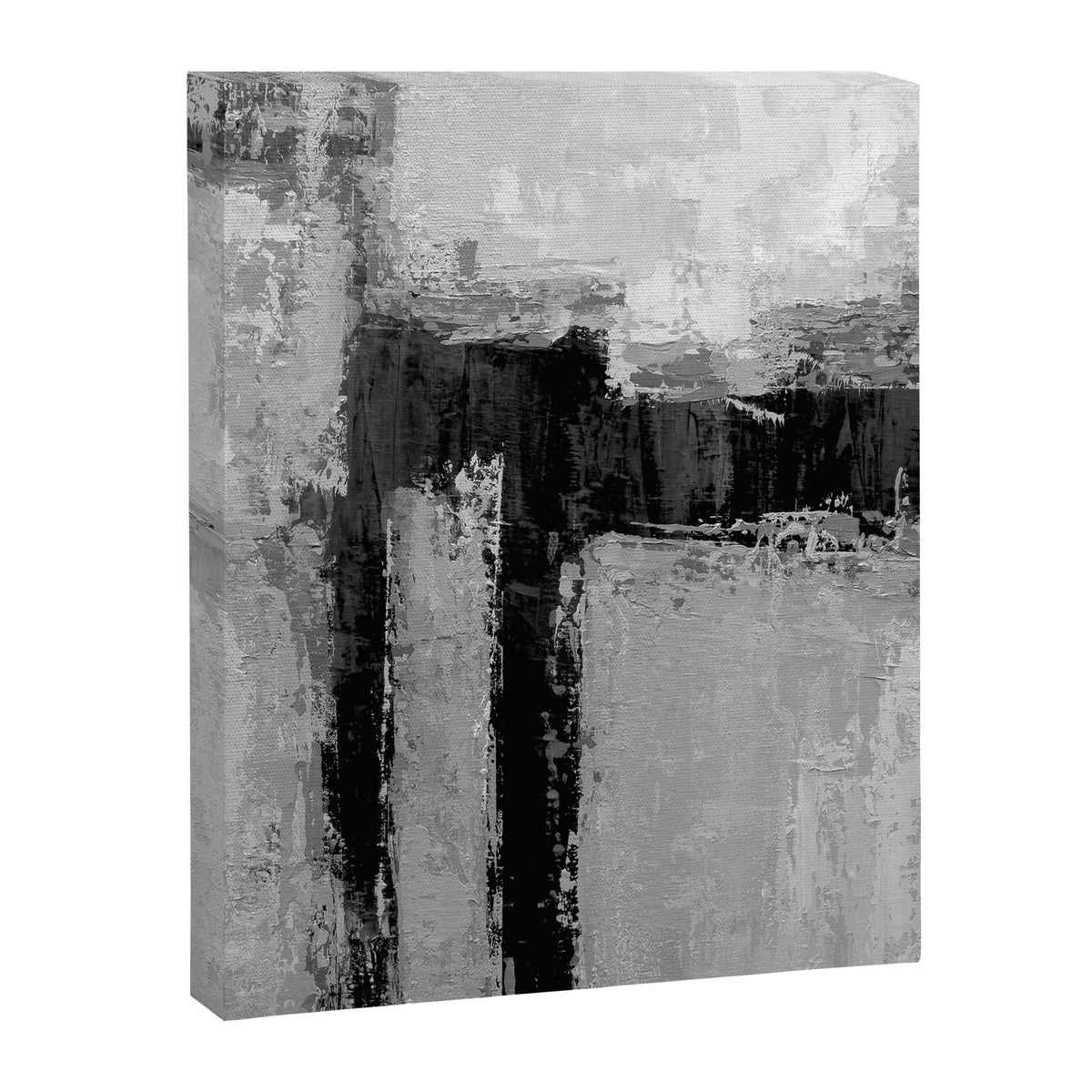Black and White Textured Abstract Modern Monochrome Wall Art Canvas Print Gallery Image 6