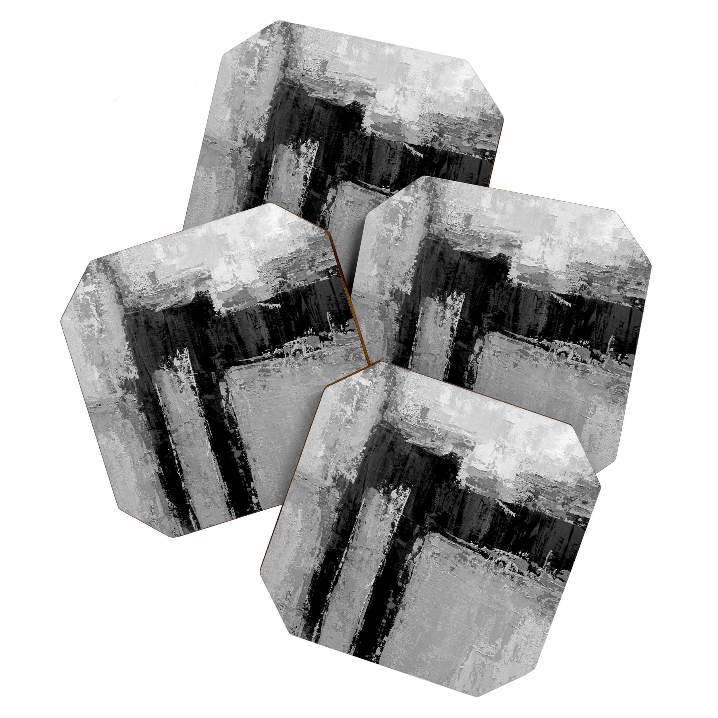 Black and White Textured Abstract Modern Monochrome Wall Art Coaster Gallery Image 1