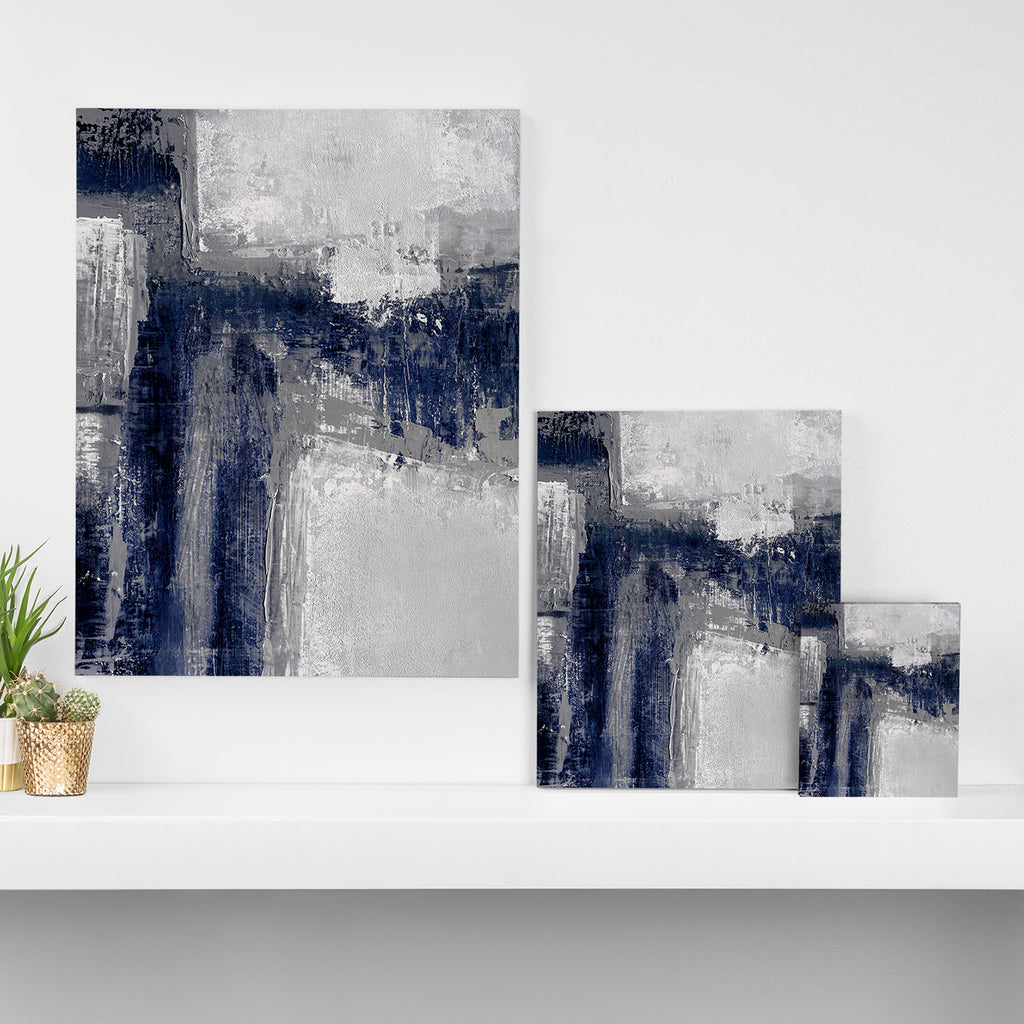 Blue and Gray Abstract Painting  Modern Textured Artwork Canvas Print Gallery Image 3
