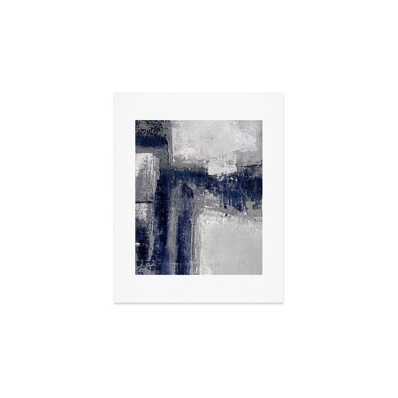 Blue and Gray Abstract Painting  Modern Textured Artwork Art Print Gallery Image 1