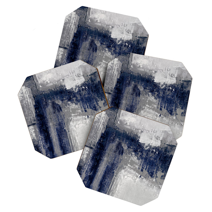 Blue and Gray Abstract Painting  Modern Textured Artwork Coaster Gallery Image 1