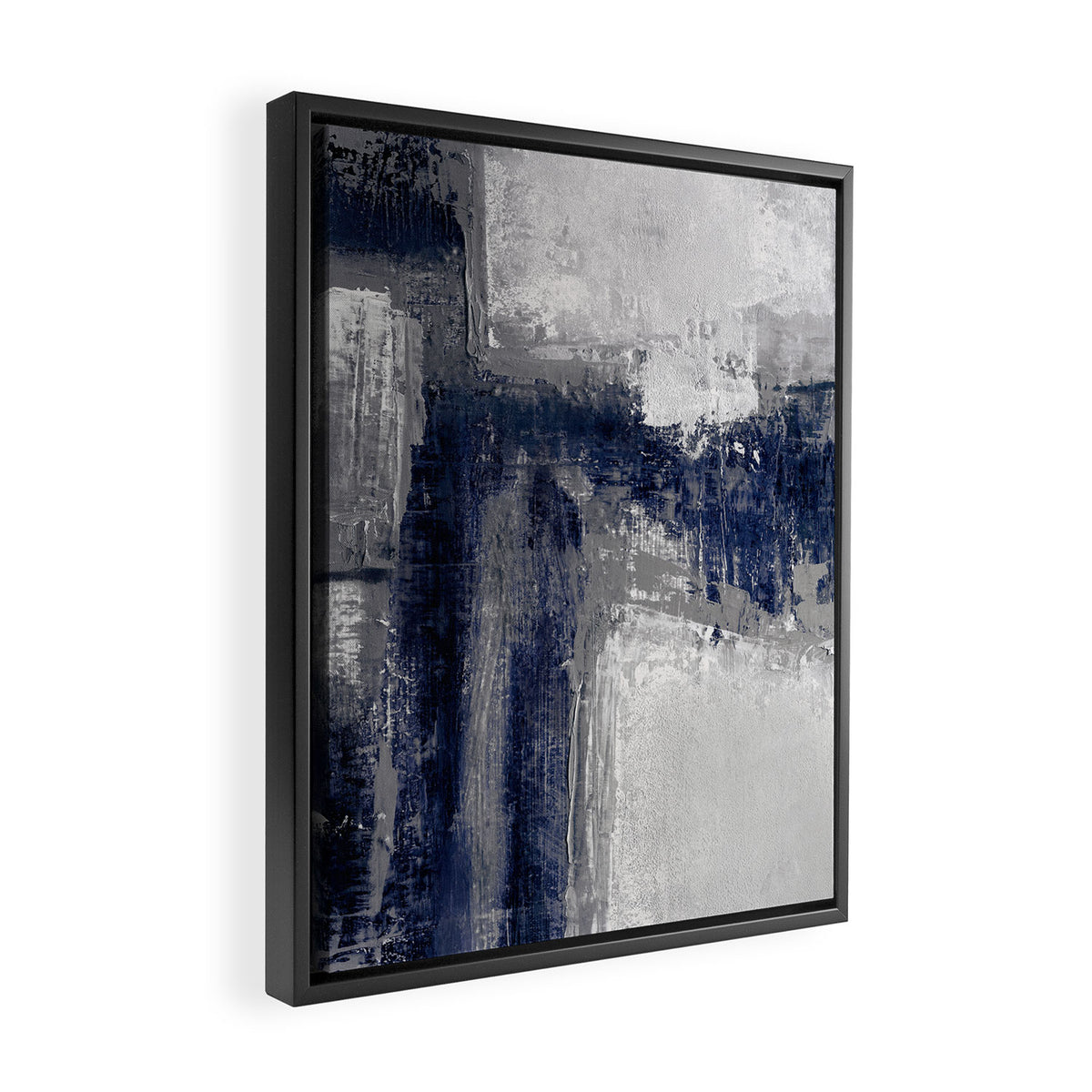 Blue and Gray Abstract Painting  Modern Textured Artwork Framed Canvas Print Gallery Image 2