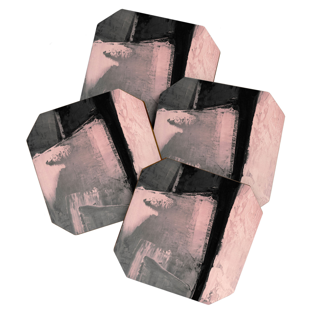 Blush and Black Abstract Art Print Coaster Gallery Image 1