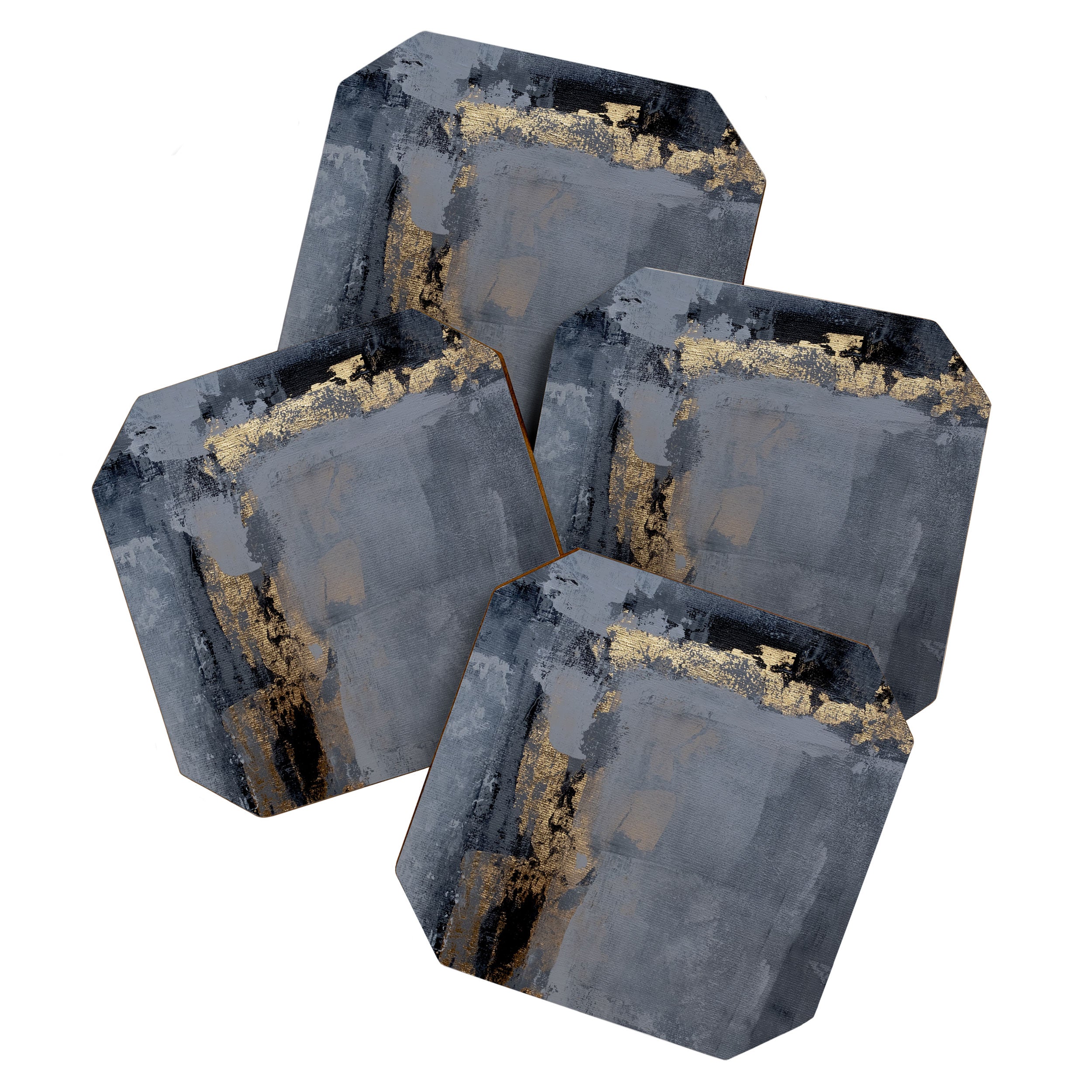 Golden Abstract Texture Grey and Gold Modern Painting Coaster Gallery Image 1