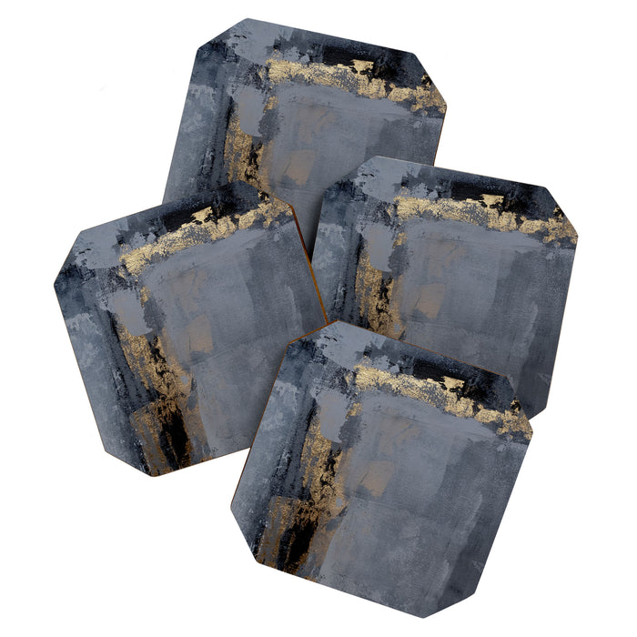 Golden Abstract Texture Grey and Gold Modern Painting Coaster Gallery Image 1