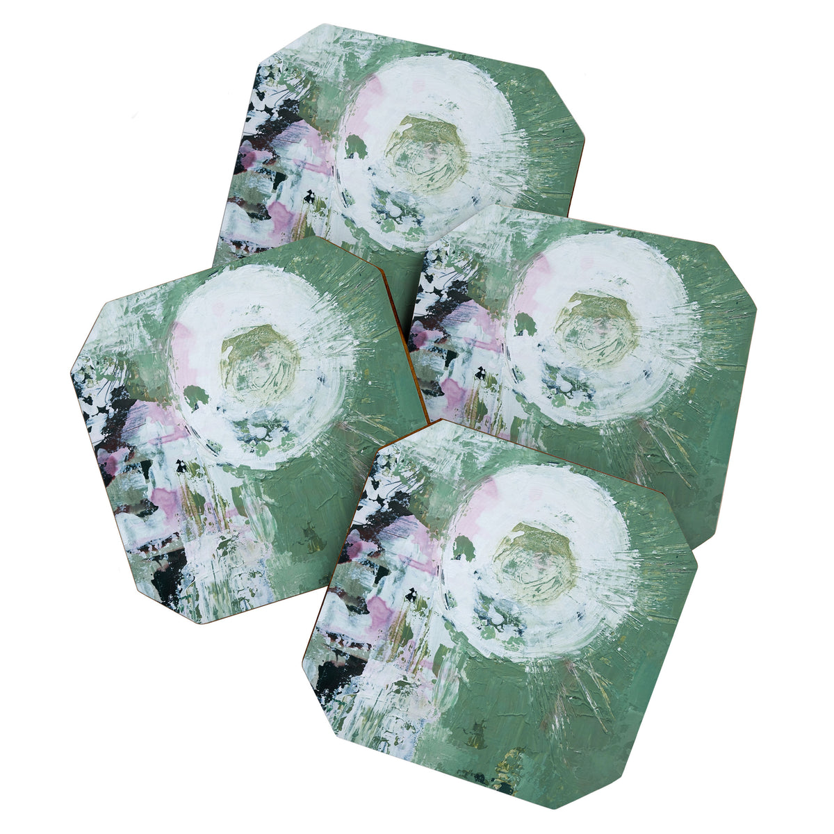 Green Abstract Circle  Modern Organic Textured Art Coaster Gallery Image 1
