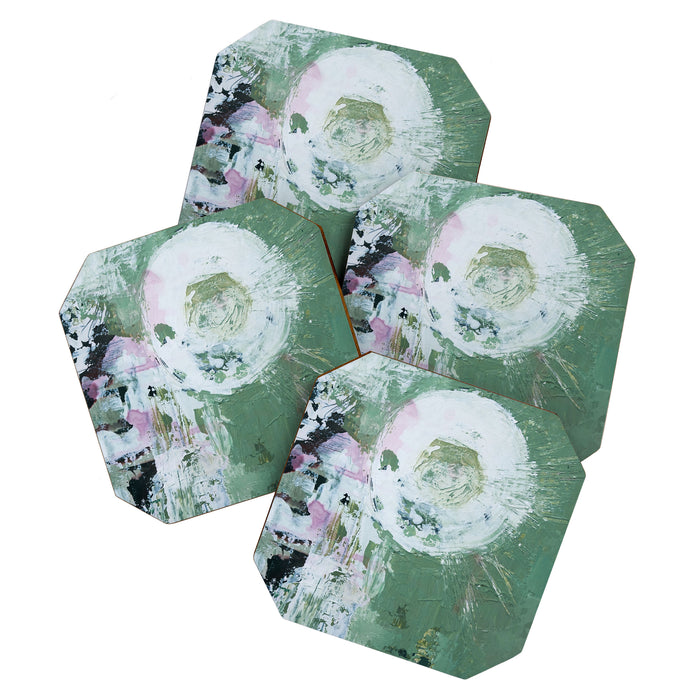 Green Abstract Circle  Modern Organic Textured Art Coaster Gallery Image 1