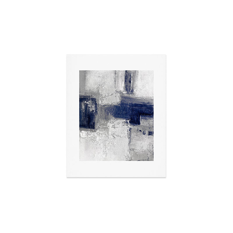 Minimalist Blue and White Abstract Painting  Textured Modern Art gray abstract Art Print Gallery Image 1