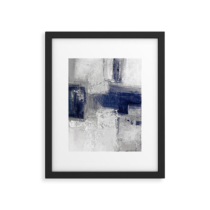 Minimalist Blue and White Abstract Painting  Textured Modern Art gray abstract Framed Art Print Gallery Image 1