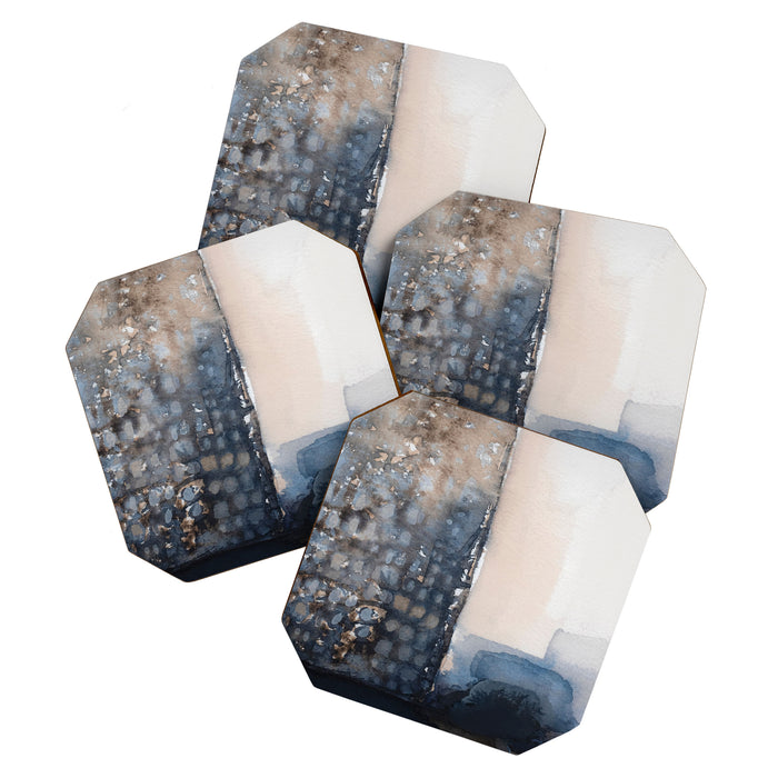 Navy, Brown  Beige Abstract Watercolor Coaster Gallery Image 1