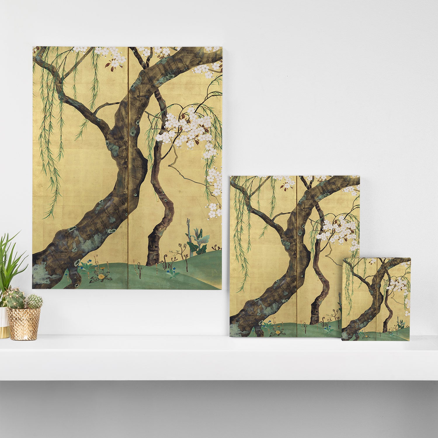 Cherry Tree Japanese Edo Period Six-Panel Gold Leaf Screen Canvas Print Gallery Image 3