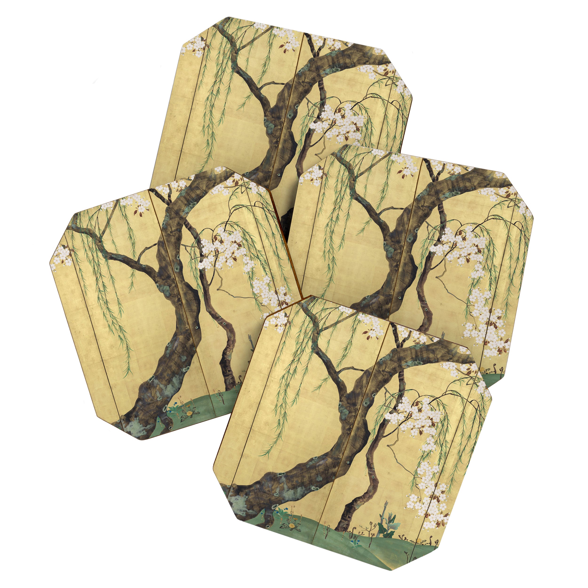 Cherry Tree Japanese Edo Period Six-Panel Gold Leaf Screen Coaster Gallery Image 1