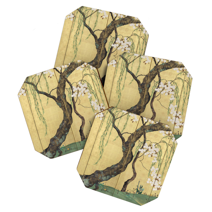 Cherry Tree Japanese Edo Period Six-Panel Gold Leaf Screen Coaster Gallery Image 1