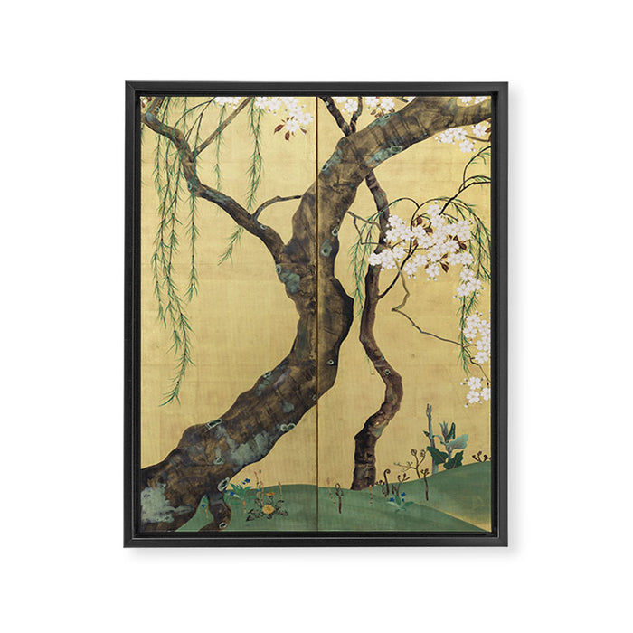 Cherry Tree Japanese Edo Period Six-Panel Gold Leaf Screen Framed Canvas Print Gallery Image 1