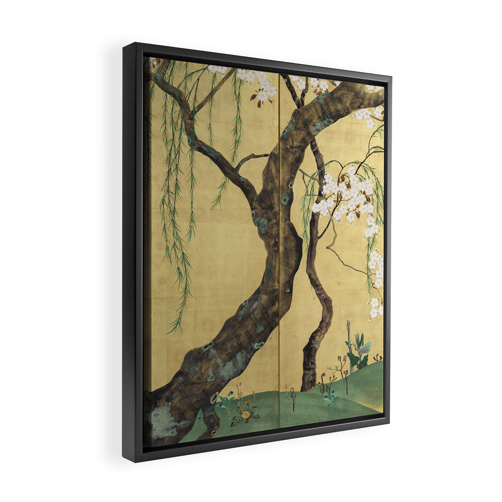 Cherry Tree Japanese Edo Period Six-Panel Gold Leaf Screen Framed Canvas Print Gallery Image 2