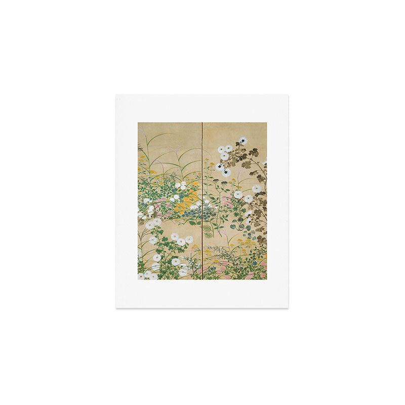 Japanese Edo Period Flowering Plants in Autumn - Ogata Korin Art Print Gallery Image 1