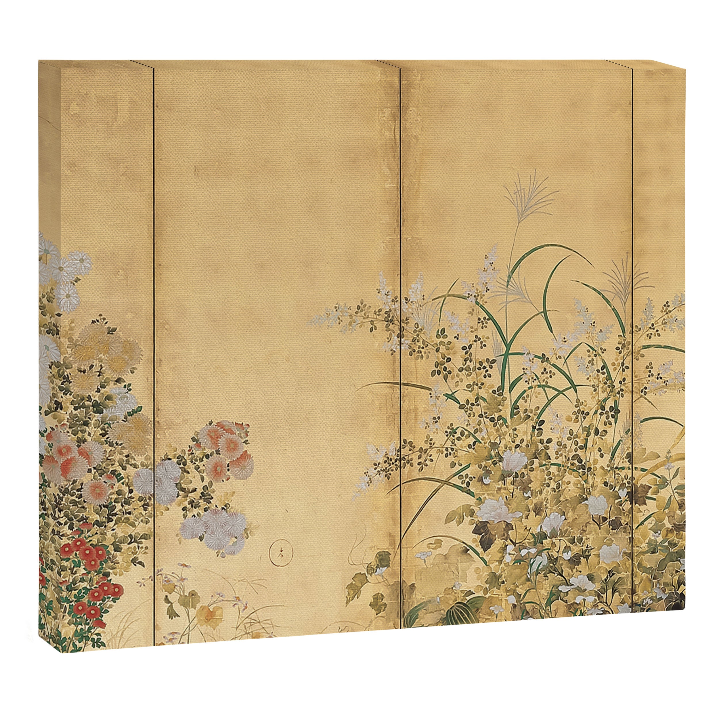 Japanese Edo Period Six-Panel Gold Leaf Screen - Spring and Autumn Flowers Canvas Print Gallery Image 3