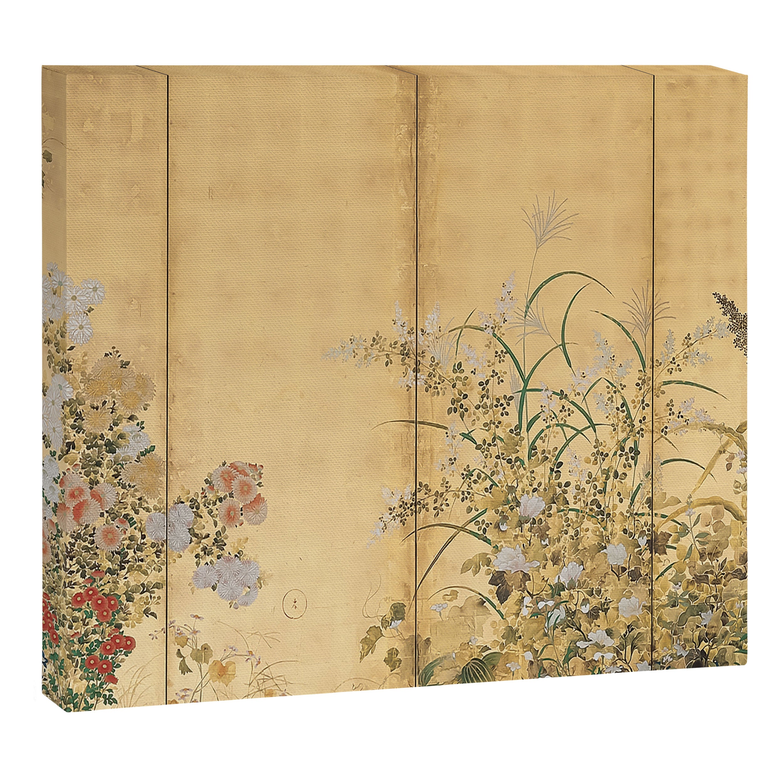 Japanese Edo Period Six-Panel Gold Leaf Screen - Spring and Autumn Flowers Canvas Print Gallery Image 12