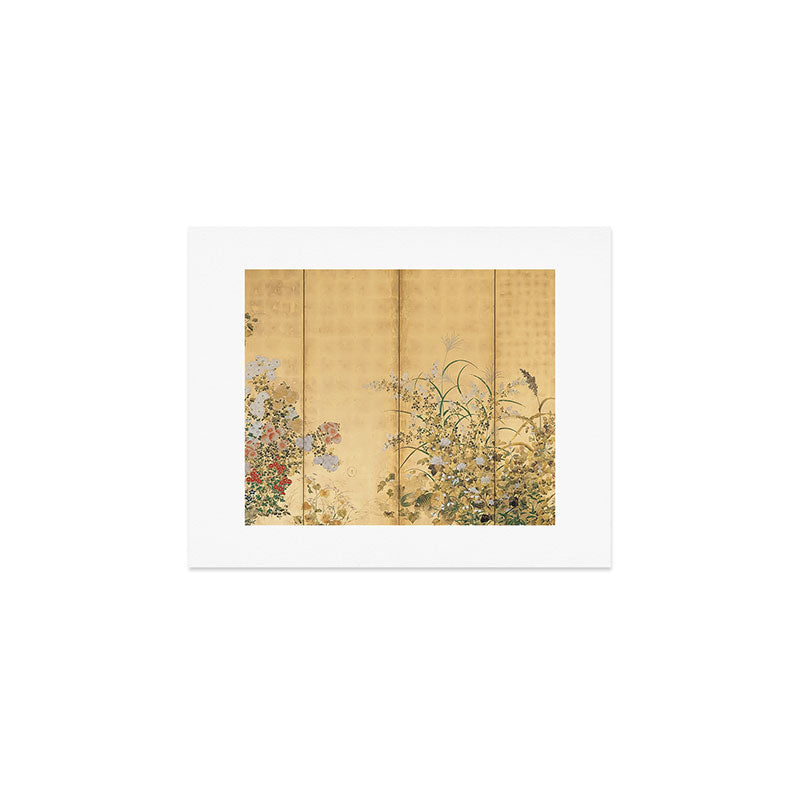 Japanese Edo Period Six-Panel Gold Leaf Screen - Spring and Autumn Flowers Art Print Gallery Image 1
