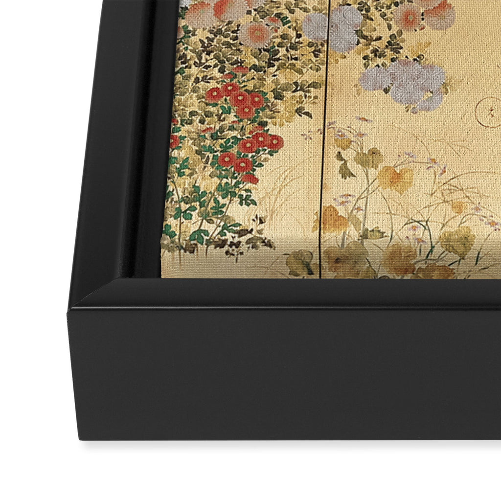 Japanese Edo Period Six-Panel Gold Leaf Screen - Spring and Autumn Flowers Framed Canvas Print Gallery Image 3