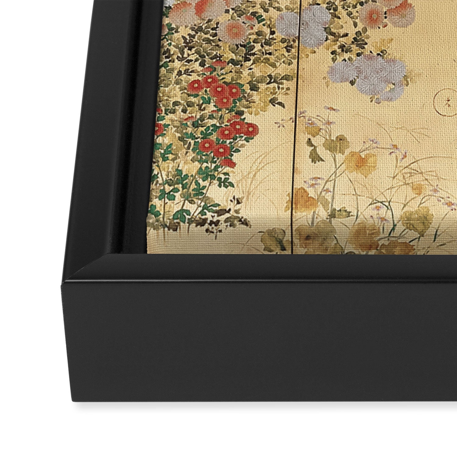 Japanese Edo Period Six-Panel Gold Leaf Screen - Spring and Autumn Flowers Framed Canvas Print Gallery Image 3
