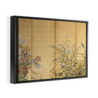 Japanese Edo Period Six-Panel Gold Leaf Screen - Spring and Autumn Flowers Framed Canvas Print Gallery Image 2