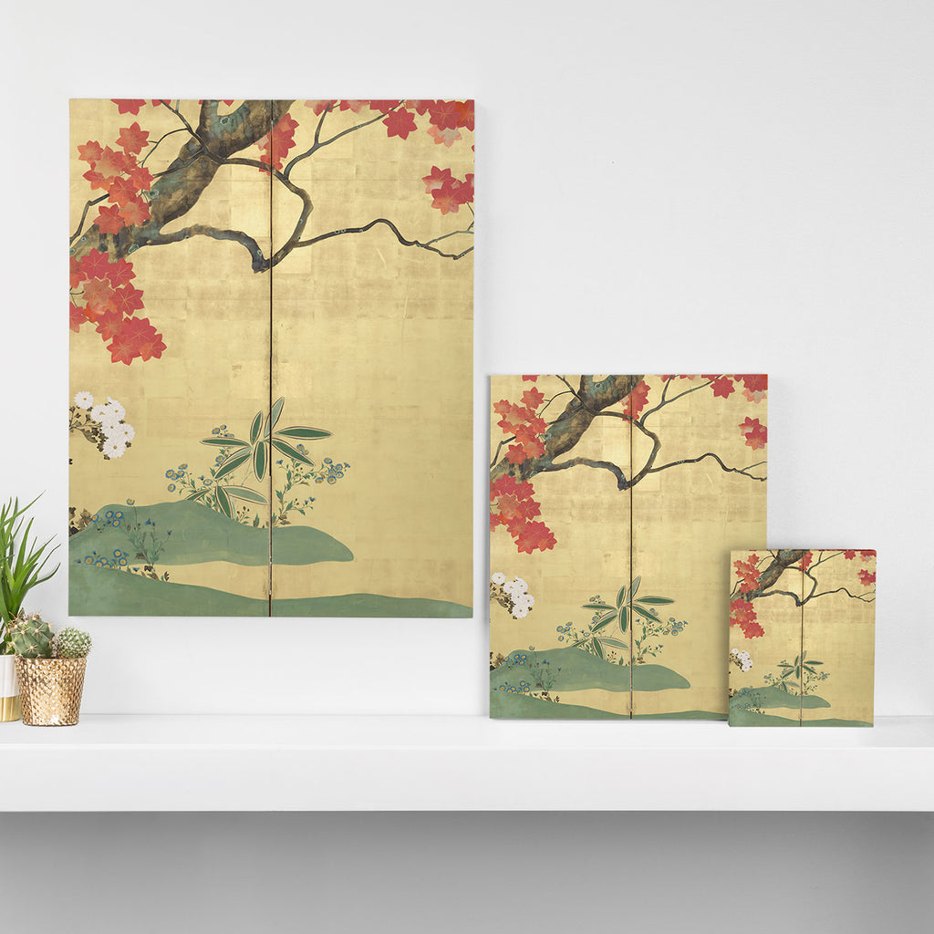 Maple Tree Japanese Edo Period Six-Panel Gold Leaf Screen Canvas Print Gallery Image 3