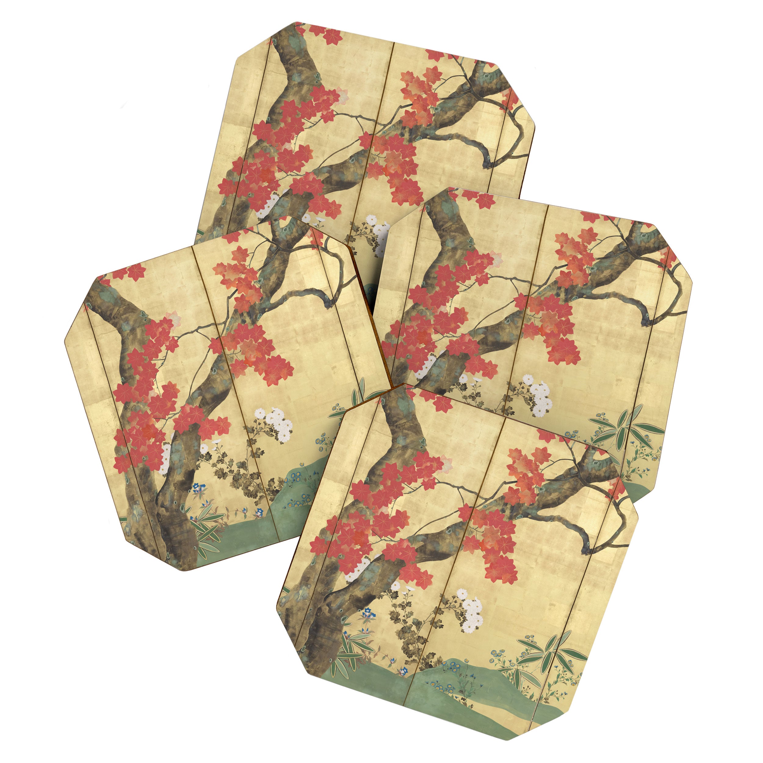 Maple Tree Japanese Edo Period Six-Panel Gold Leaf Screen Coaster Gallery Image 1
