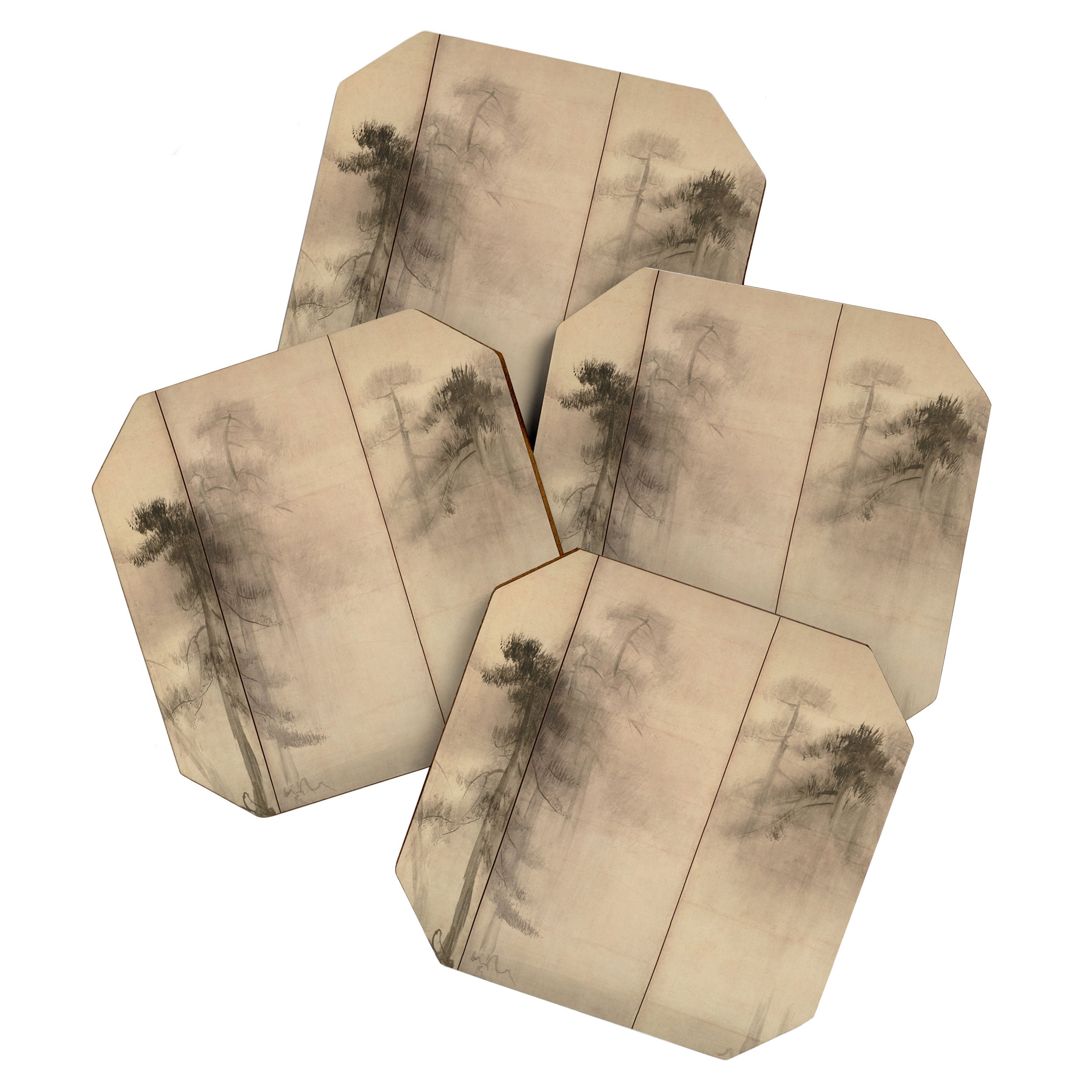 Pine Trees Six-Fold Azuchi-Momoyama Period Japanese Screen - Hasegawa Tohaku Coaster Gallery Image 1