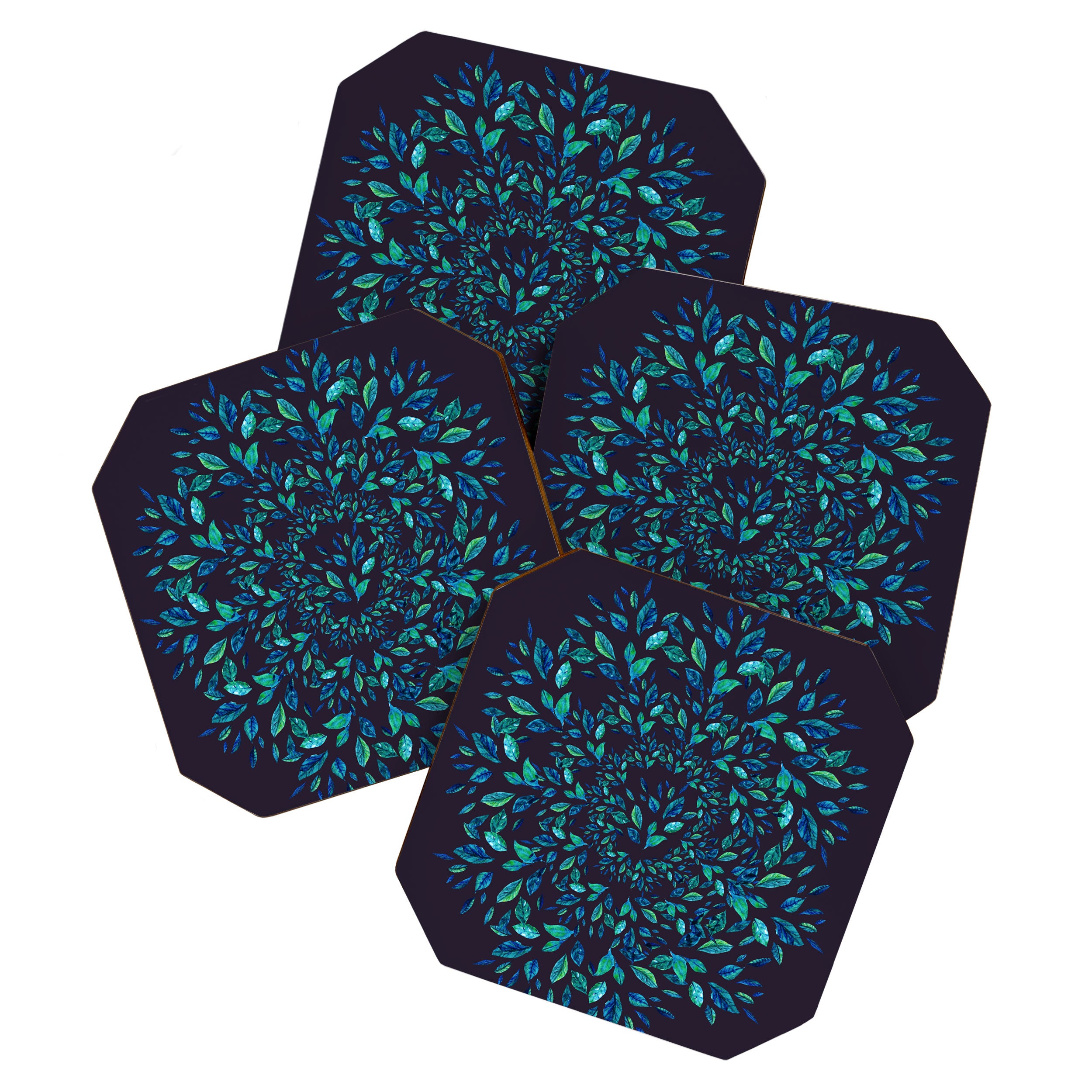 Blue Leaves Mandala Coaster Gallery Image 1