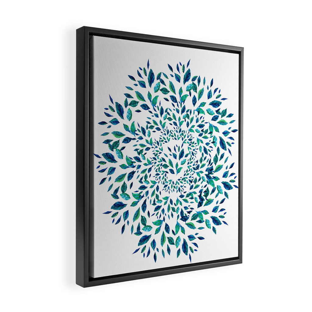 Blue Leaves Mandala Framed Canvas Print Gallery Image 2