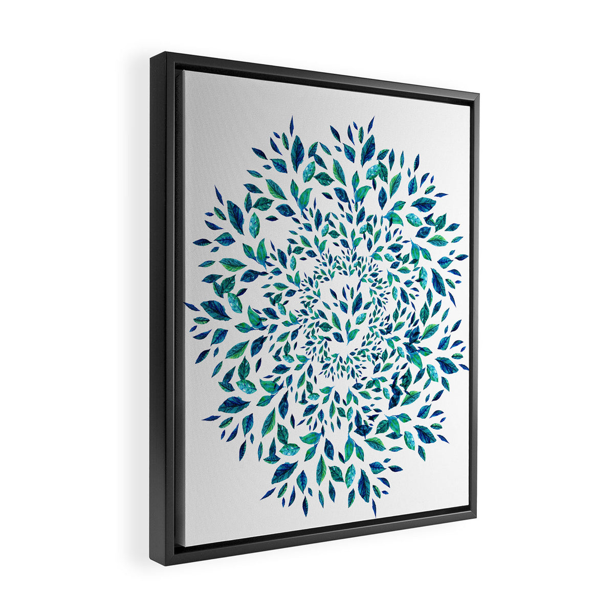 Blue Leaves Mandala Framed Canvas Print Gallery Image 2