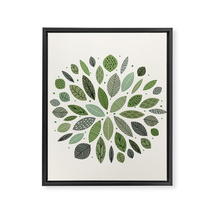 Mid-Century Green Leaves Framed Canvas Print Gallery Image 1