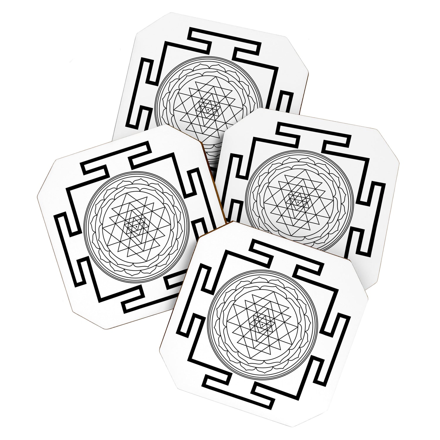 Shri Yantra in black and white Coaster Gallery Image 1