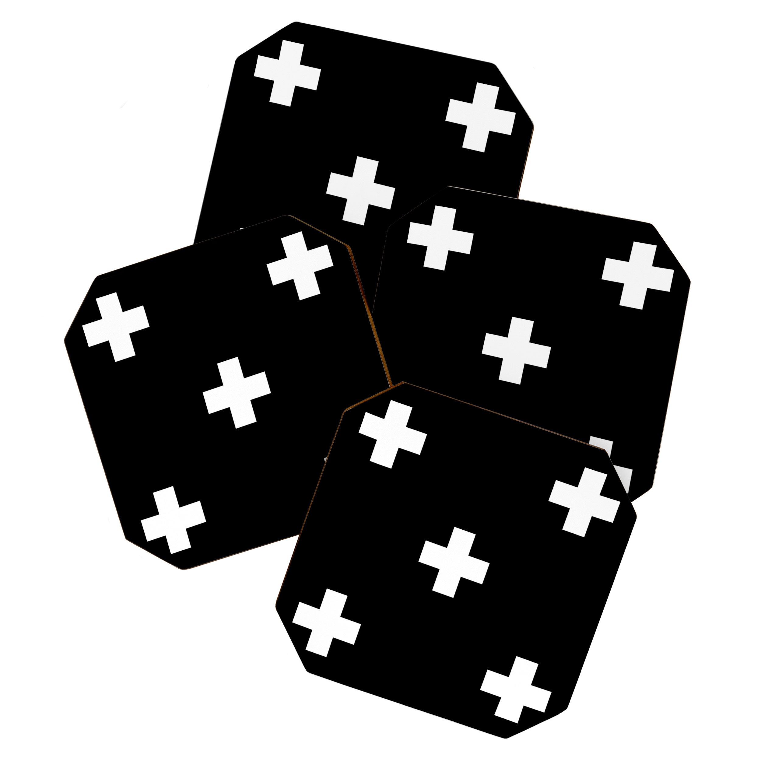 Swiss cross pattern white on black Coaster Gallery Image 1