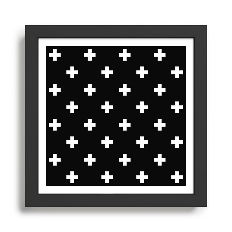 Swiss cross pattern white on black Framed Art Print Gallery Image 1