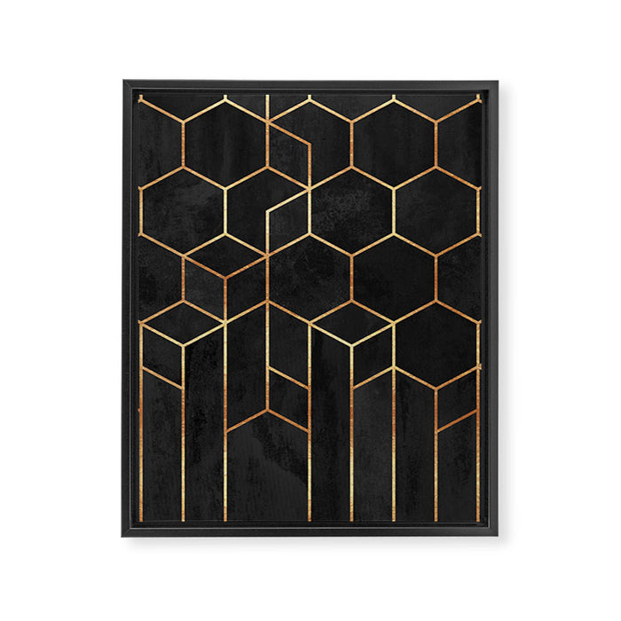 Black Hexagons Framed Canvas Print Gallery Image 1