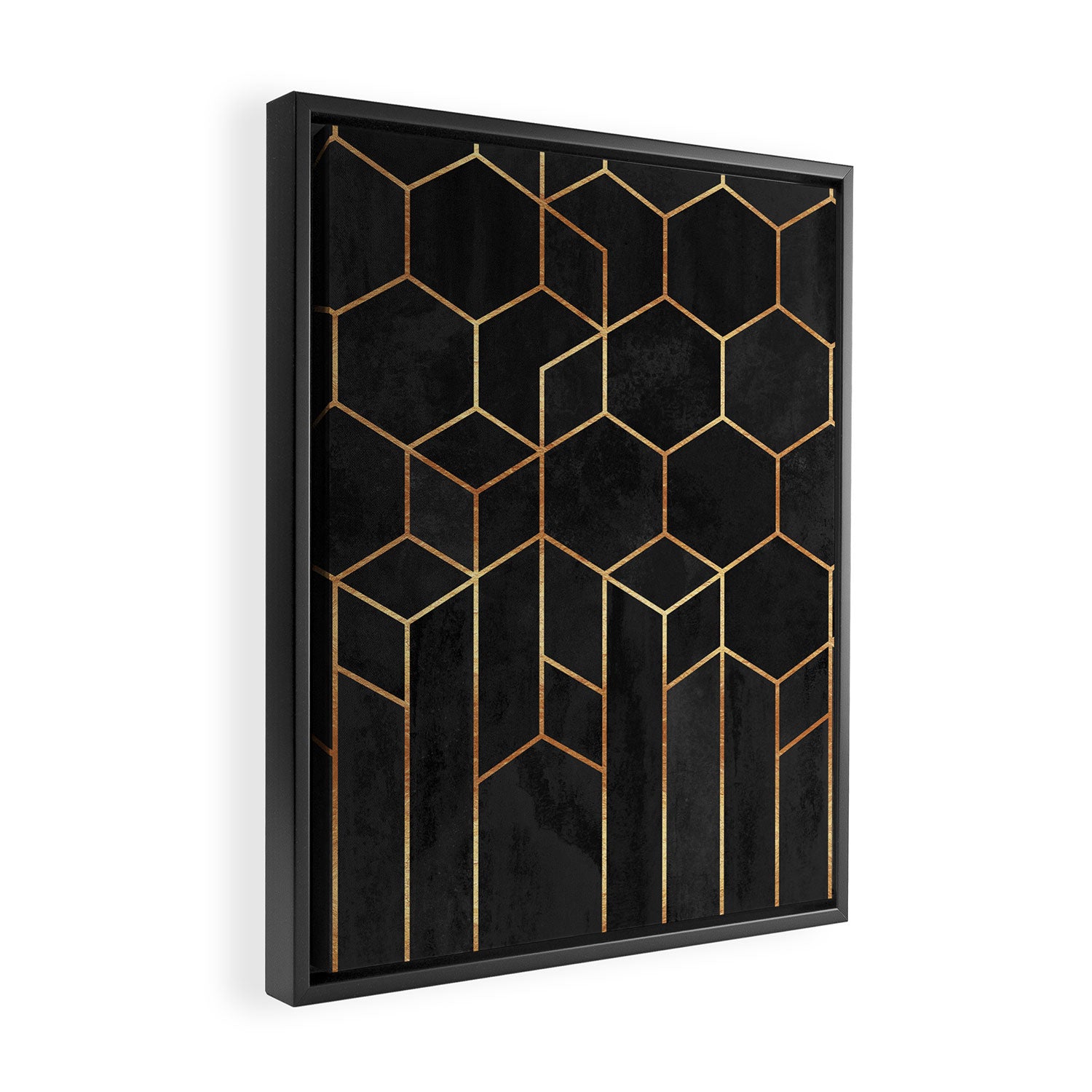 Black Hexagons Framed Canvas Print Gallery Image 2