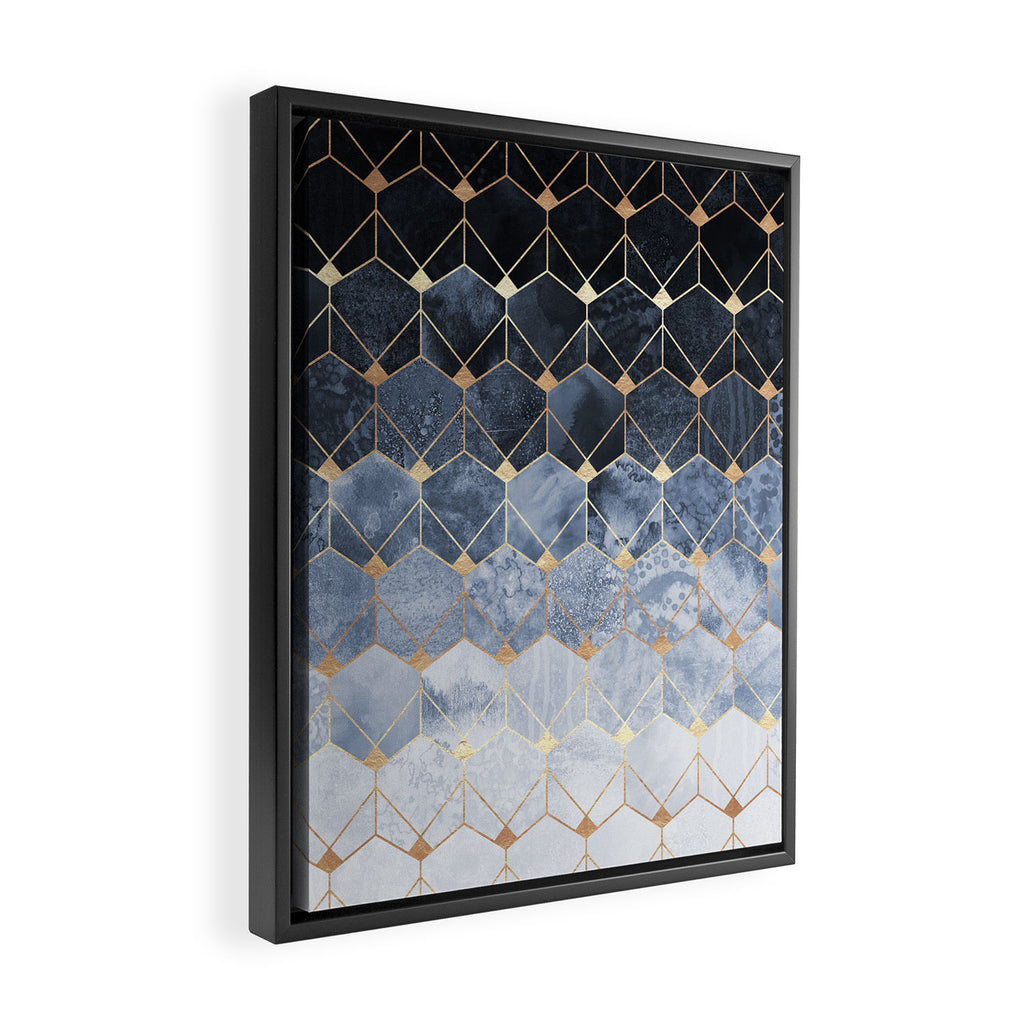 Blue Hexagons And Diamonds Framed Canvas Print Gallery Image 2