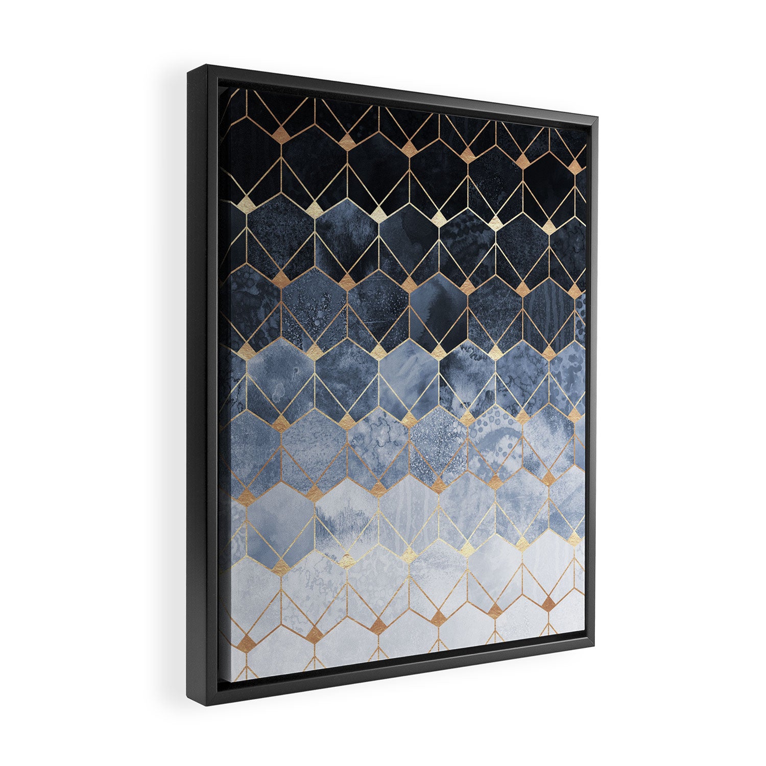 Blue Hexagons And Diamonds Framed Canvas Print Gallery Image 2