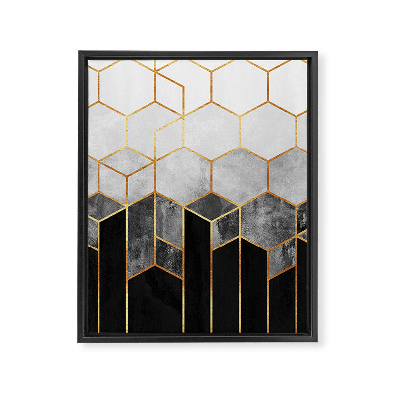 Charcoal Hexagons Framed Canvas Print Gallery Image 8
