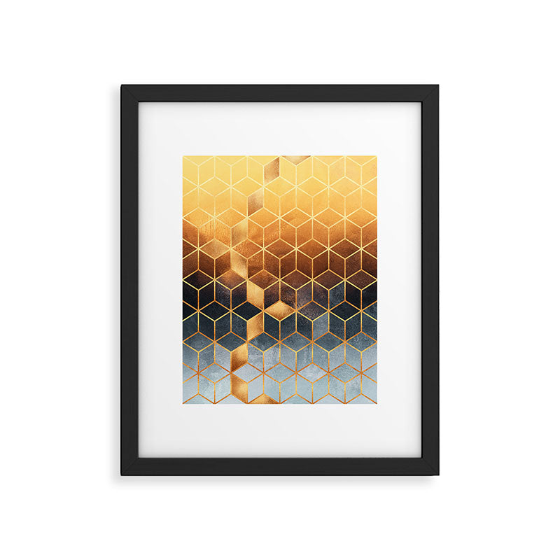 Golden Gradient Cubes Framed Art Print Gallery Image 5