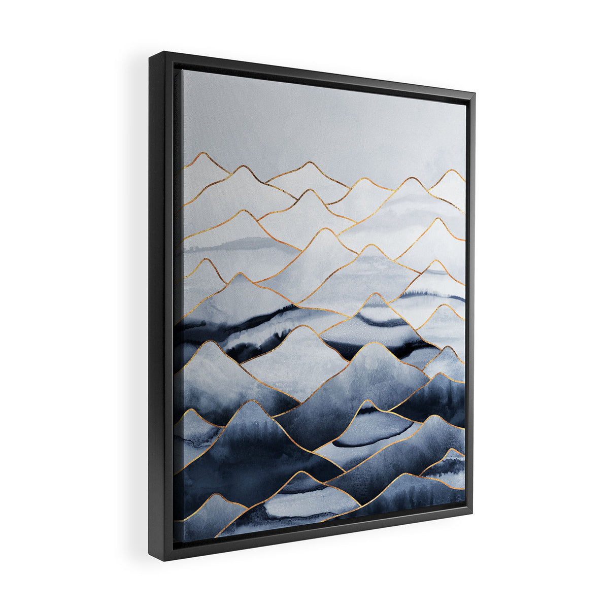 Mountains 2 - Gold Colored Lines Framed Canvas Print Gallery Image 2