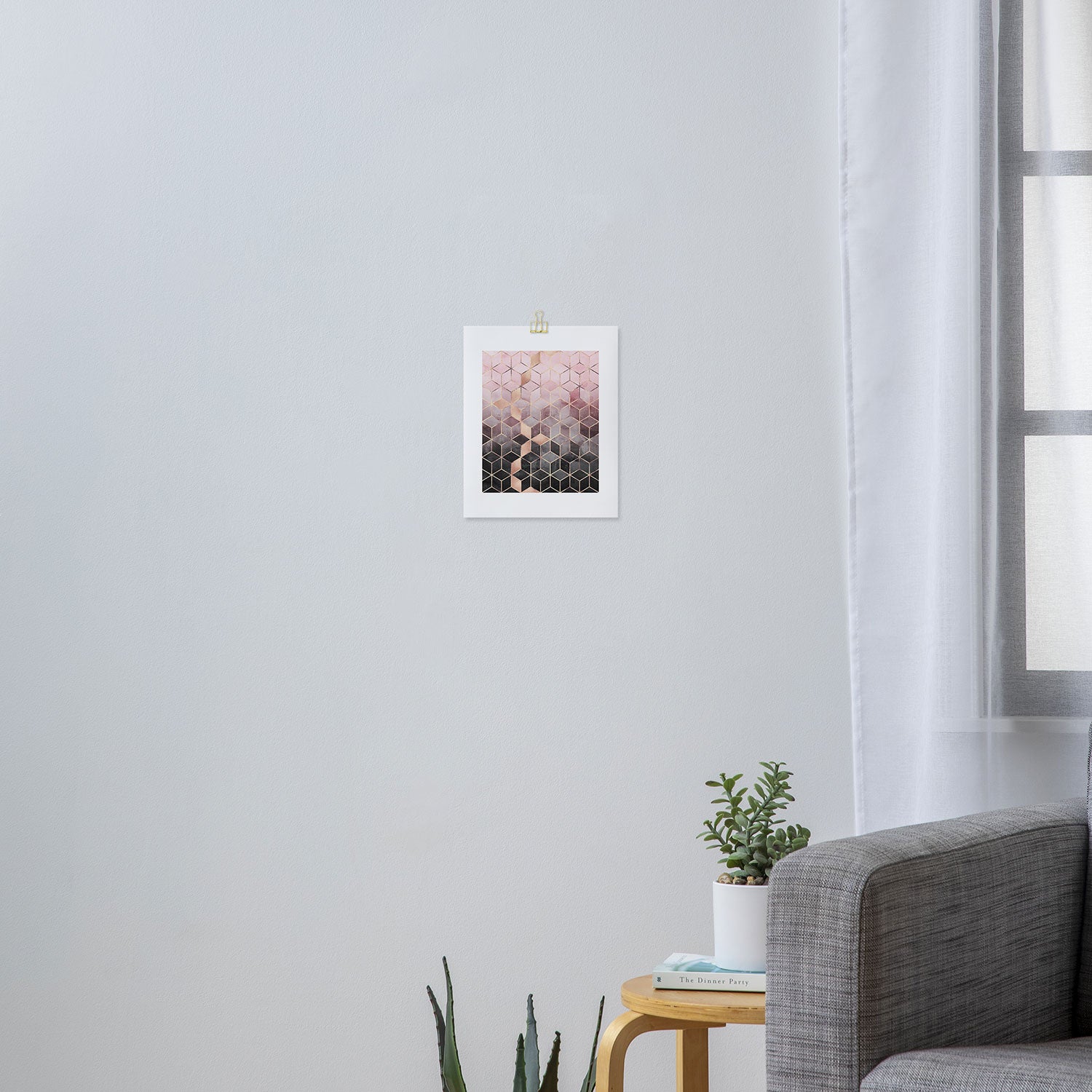 Pink And Grey Gradient Cubes Art Print Gallery Image 3