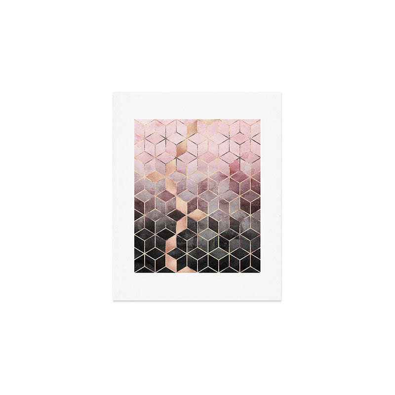 Pink And Grey Gradient Cubes Art Print Gallery Image 1
